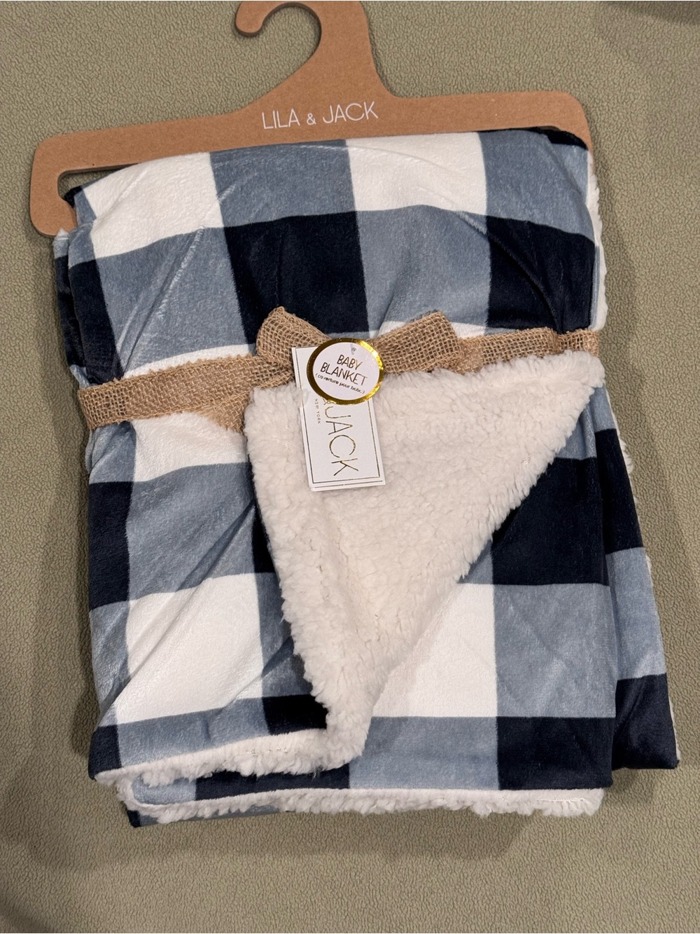 NWT Lila & Jack Buffalo Plaid Sherpa Baby Blanket Blue Grey White 30x40
